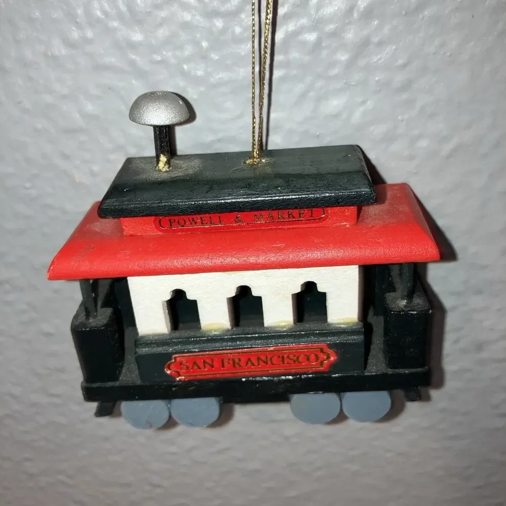 Christmas Ornament San Francisco Cable Trolley Car VTG Wood Powell Market Street